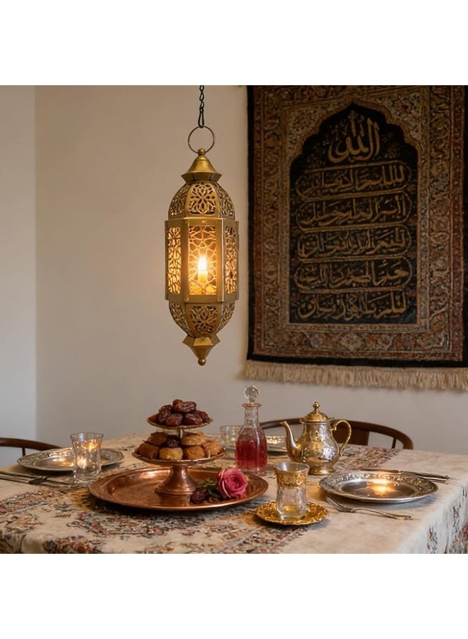 Ramadan Lantern Candle Holder, Metal Eid Mubarak Lantern Decor Lights, Moroccan Hollowed Lantern Lighting Decoration for Home Table Party Ramadan Tabletop, 12*12*34cm (Black) - Image 4